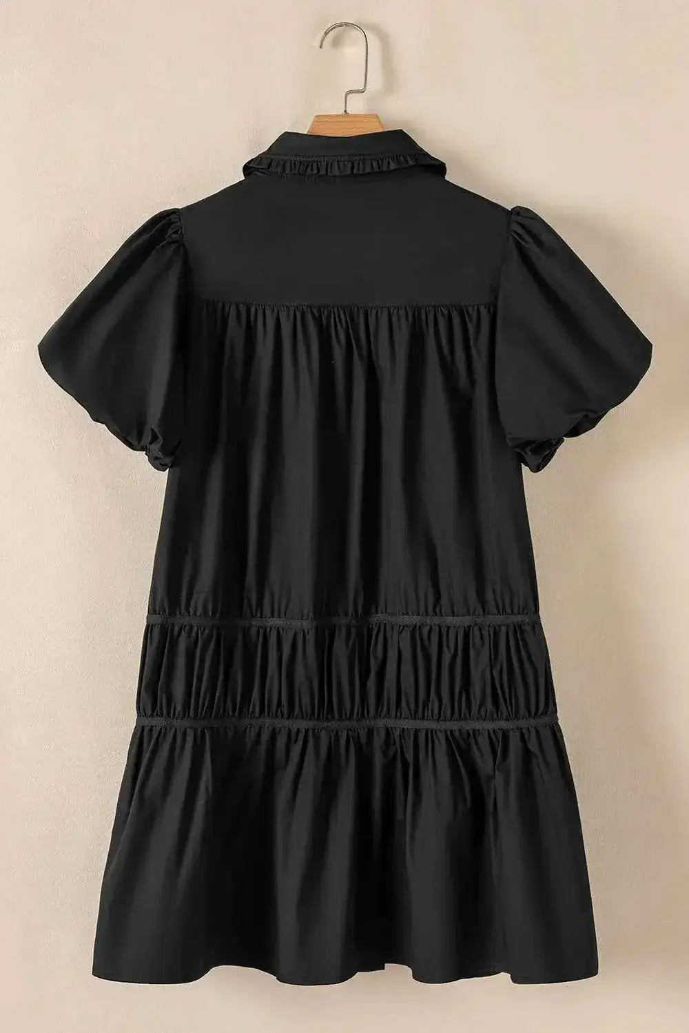 Button Down Puff Sleeve Dress with Ruffle Hem