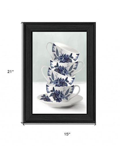Tea Tower Blue 2 Black Framed Print Kitchen Wall Art