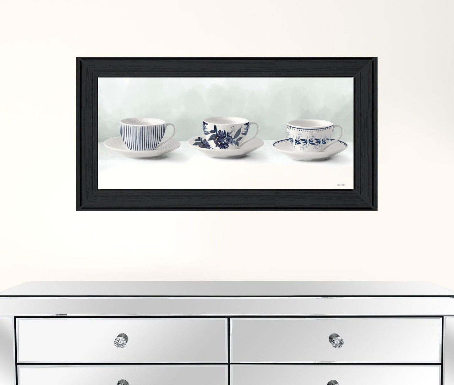 Cups and Saucers 2 Black Framed Print Wall Art