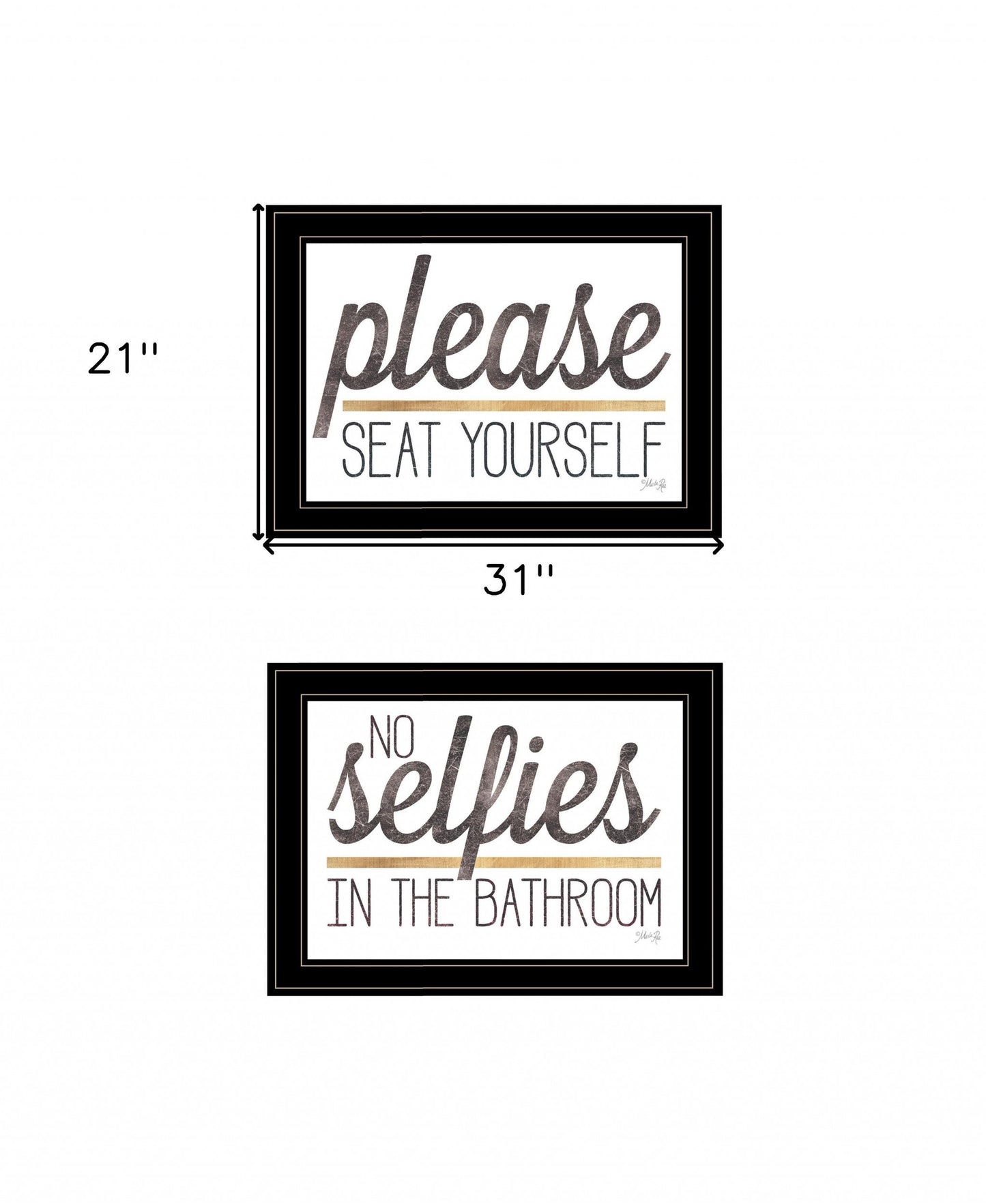 Set Of Two No Selfies When Seated 2 Black Framed Print Bathroom Wall Art