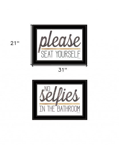 Set Of Two No Selfies When Seated 2 Black Framed Print Bathroom Wall Art