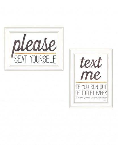 Set Of Two Text Me If You Run Out of Toilet Paper While Seated 1 White Framed Print Wall Art