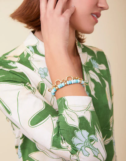 Charmed Stretch Bracelet 8mm Turquoise/Shell