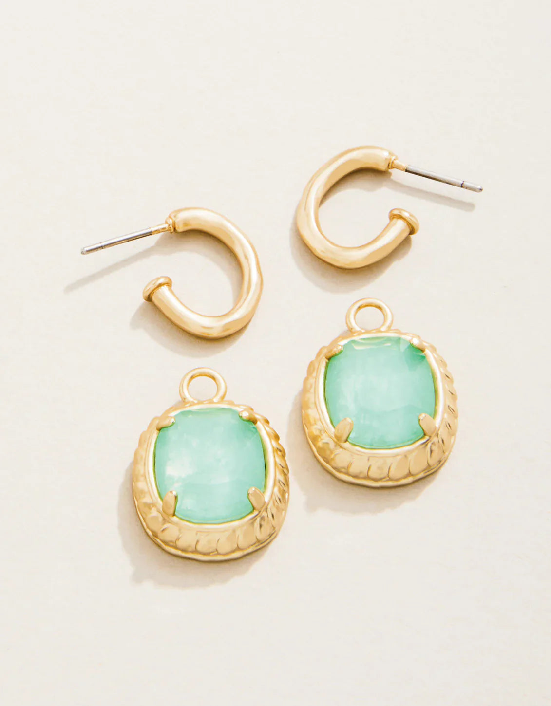 Karina Oval Drop Hoop Earrings Sea Foam