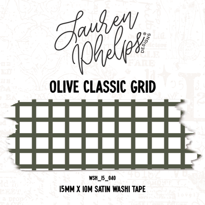 Olive Classic Grid 15mm washi