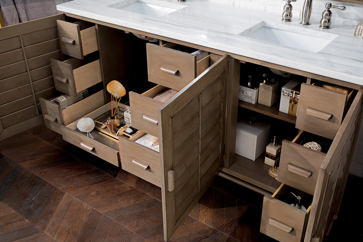 Portland 72" Double Vanity Cabinet, Whitewashed Walnut