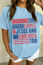 Light Blue SHE LOVES JESUS AND AMERICA TOO Patriotic T Shirt
