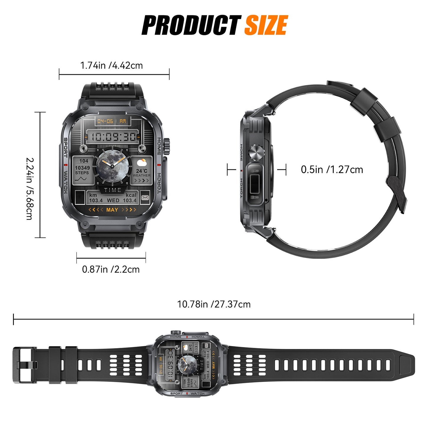 INEYES S320B Sport Modes Smart Watch For Men With LED Flashlight, Women's Smartwatch With Wireless Call, Men's Smartwatches With 2.02-Inch HD Screen