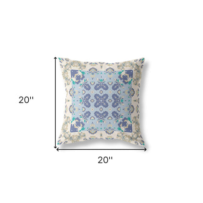 18” White Blue Rose Box Indoor Outdoor Zippered Throw Pillow