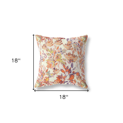 18” Peach Cream Florals Indoor Outdoor Zippered Throw Pillow