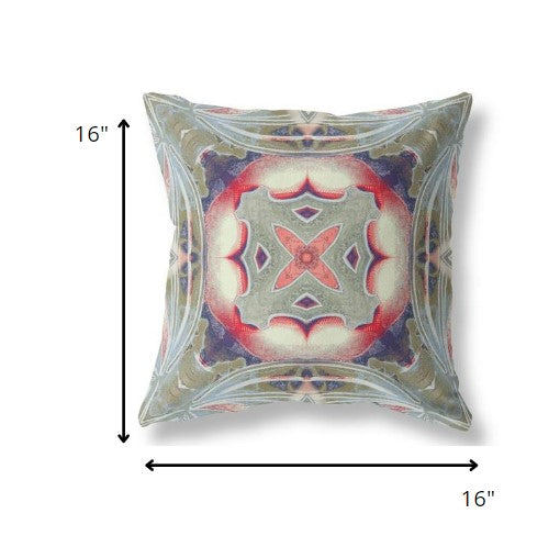 16” Sage Pink Geo Tribal Indoor Outdoor Throw Pillow