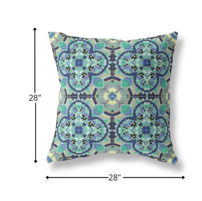 18" Aqua Indigo Cloverleaf Indoor Outdoor Throw Pillow