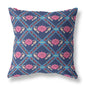 16" X 16" Indigo And Pink Blown Seam Geometric Indoor Outdoor Throw Pillow