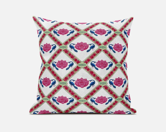 16"x16" Pink Blue White Blown Seam Suede Geometric Throw Pillow