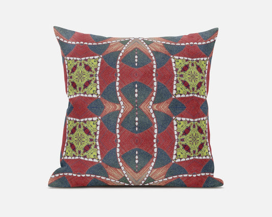 16" Red Gray Cosmic Circle Boho Suede Throw Pillow