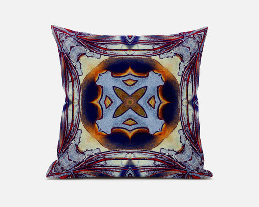 16” Indigo Yellow Geo Tribal Suede Throw Pillow