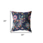 18" Navy Pink Peacock Indoor Outdoor Throw Pillow