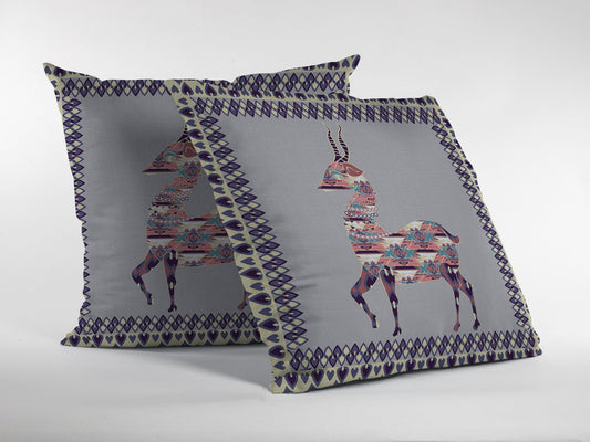 18" Purple Cream Boho Deer Indoor Outdoor Throw Pillow