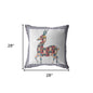 18" Blue White Boho Deer Indoor Outdoor Throw Pillow