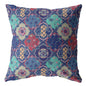 16” Navy Red Trellis Indoor Outdoor Throw Pillow