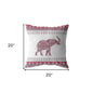 18” Red White Ornate Elephant Indoor Outdoor Throw Pillow