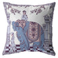 16” Blue Purple Ornate Elephant Indoor Outdoor Throw Pillow