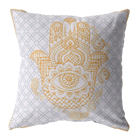 18” Gold Gray Hamsa Indoor Outdoor Throw Pillow