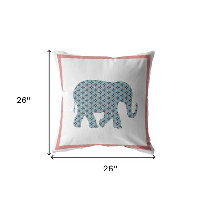 18” Blue Pink Elephant Indoor Outdoor Throw Pillow