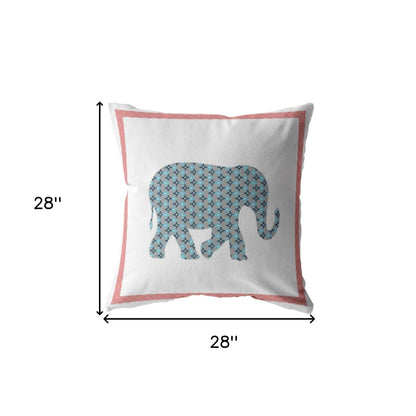 18” Blue Pink Elephant Indoor Outdoor Throw Pillow