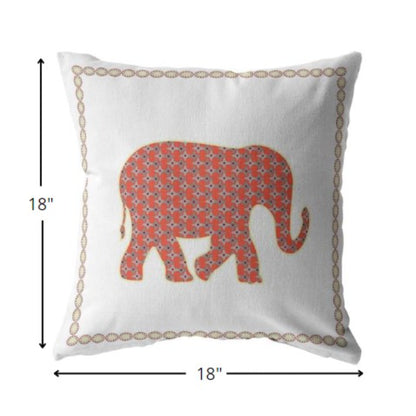 18” Orange White Elephant Indoor Outdoor Throw Pillow