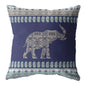 16” Navy Ornate Elephant Indoor Outdoor Throw Pillow