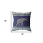 18” Navy Ornate Elephant Indoor Outdoor Throw Pillow
