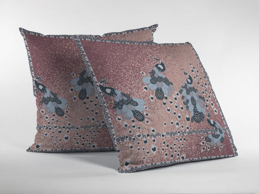 18” Dusty Pink Boho Bird Indoor Outdoor Throw Pillow