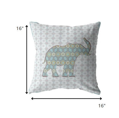 16" Blue Elephant Indoor Outdoor Throw Pillow