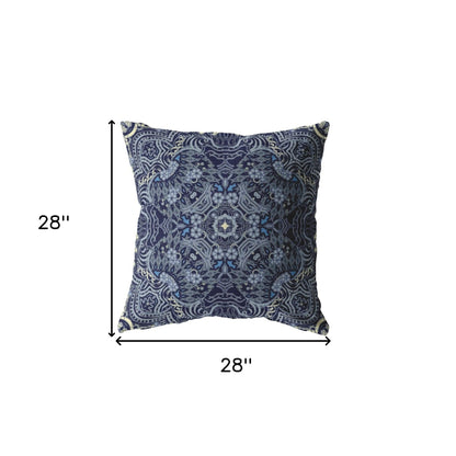 18” Indigo Boho Ornate Indoor Outdoor Throw Pillow
