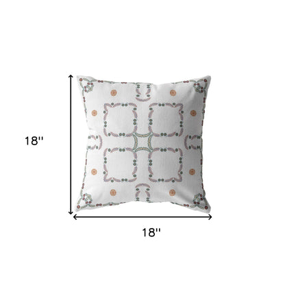 18” White Floral Indoor Outdoor Throw Pillow