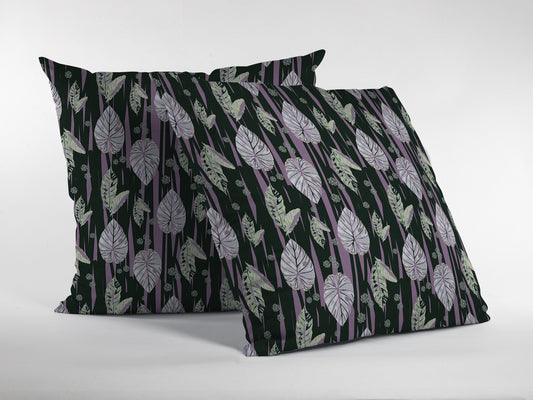 16” Black Purple Fall Leaves Indoor Outdoor Throw Pillow
