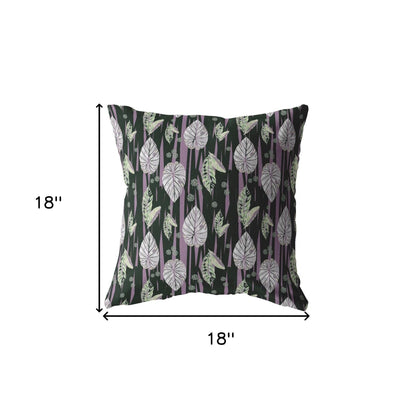 18” Black Purple Fall Leaves Indoor Outdoor Throw Pillow