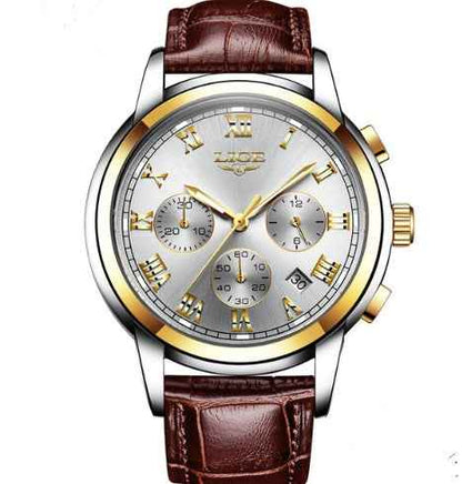 Men's Leather Sports Watch - Waterproof 30M, Alloy Case