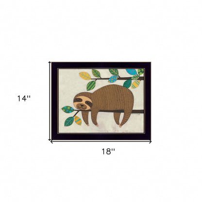 Hanging Sloth II 1 Black Framed Print Wall Art