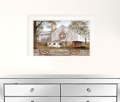American Star Quilt Block Barn 1 White Framed Print Wall Art
