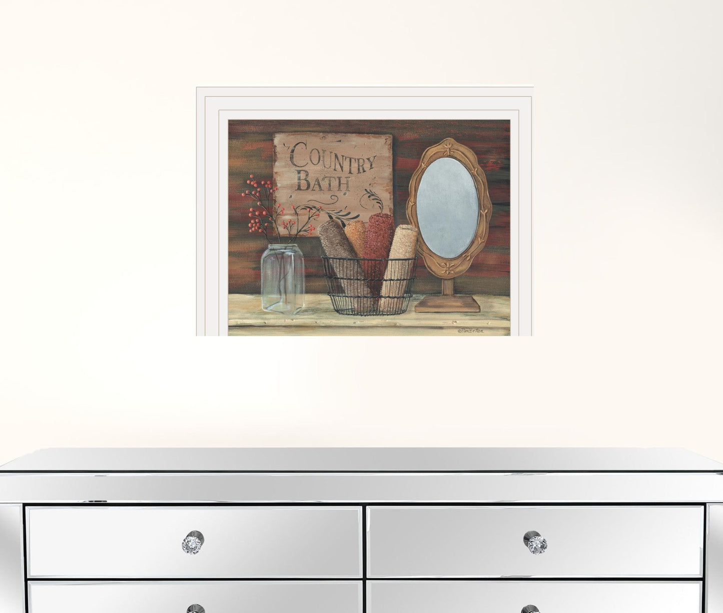 Country Bath 6 White Framed Print Bathroom Wall Art