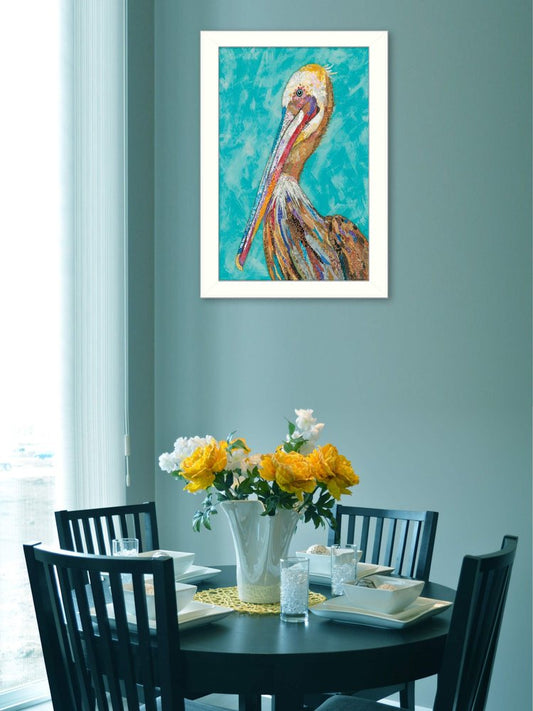 Pelican II White Framed Print Wall Art | Home Decor | Kitchen + Metal