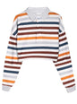Natalie Winters Dress - Remidoo Women's Collared Half Button Long Sleeve Striped Crop Top Sweatshirt