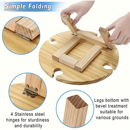Appker Round Folding Wooden Serving Tray with Legs