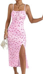 Sundresses - Floerns Women's Summer Split Thigh Spaghetti Strap Cami Midi Floral Dress