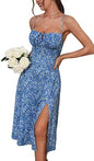 Sundresses - Floerns Women's Summer Split Thigh Spaghetti Strap Cami Midi Floral Dress