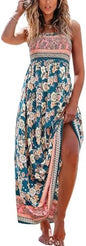 Sundresses - CUPSHE Women's Maxi Dress Ditsy Floral Smocked Summer Sundress Sleeveless Ruffled Spaghetti Straps Long Beach Formal Dress