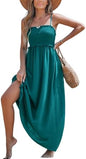 Sundresses - CUPSHE Women's Maxi Dress Ditsy Floral Smocked Summer Sundress Sleeveless Ruffled Spaghetti Straps Long Beach Formal Dress