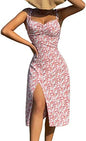 Sundresses - Floerns Women's Summer Split Thigh Spaghetti Strap Cami Midi Floral Dress